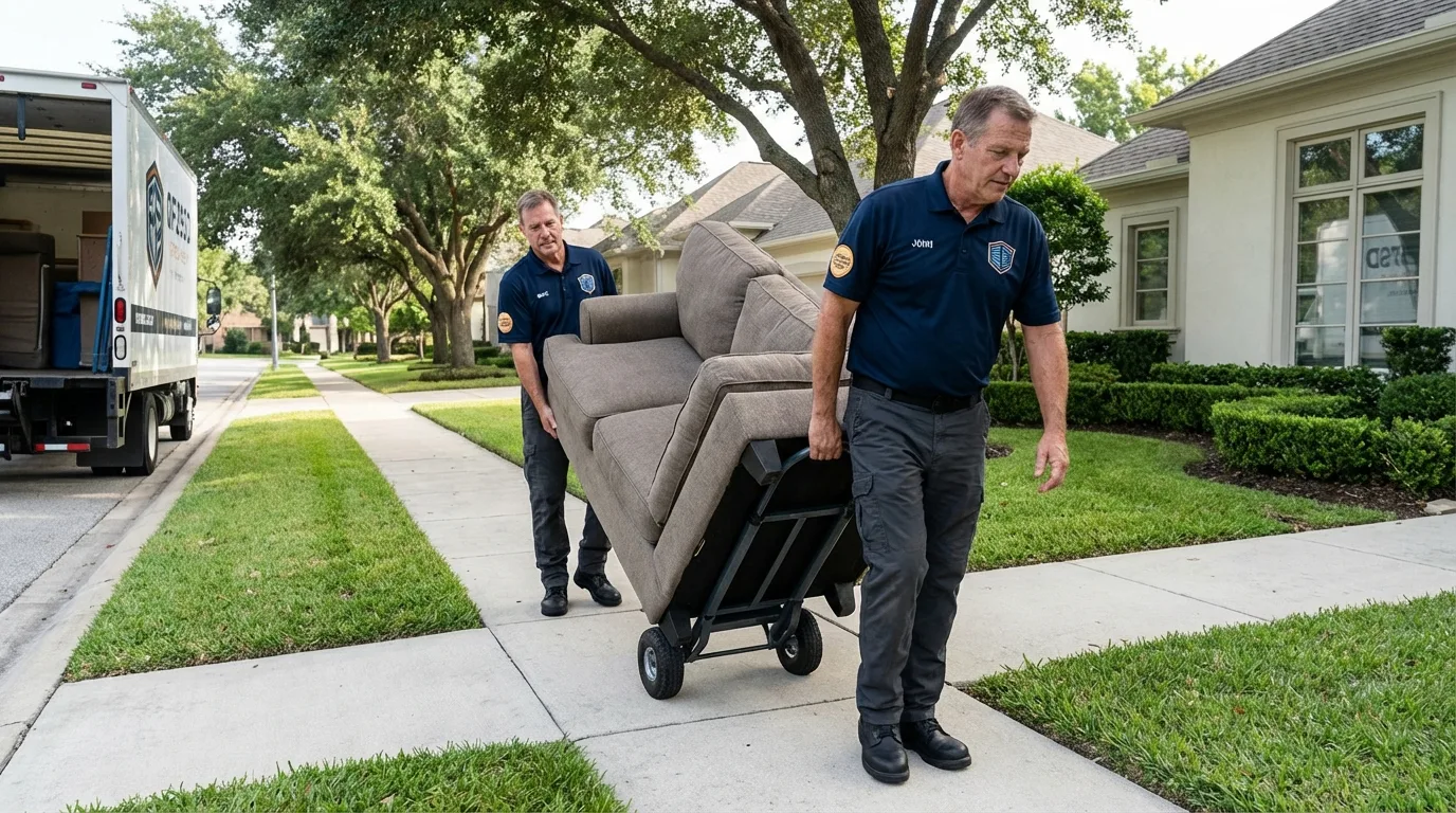 Local residential moving crew loading furniture in Dale, IN